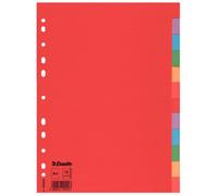 Esselte 100201 12 Separadores de Tamaño A4, Archivador Rojo/Multicolor, 6 Colores, Cartón 160 gr, Multitaladro