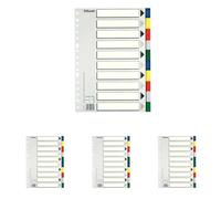 Esselte 11610 - Separadores de Plástico de Esselte, Material PP, Tamaño Folio, Gama ECO, 10 Pestañas, 5 Colores, Índice en Blanco y Negro, Multitaladro, Presentación en Bolsa Individual (Paquete de 4)
