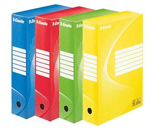 Esselte 128403 - Pack de 10 Cajas de Archivo Standard A4 para Archivadores 75/80 mm, Cartón Ondulado Reciclado, Almacenaje Horizontal o Vertical, Colores Surtidos