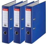 Esselte 624291 - Archivador de Palanca con Anillas Essentials, de PP, Mecanismo Estándar, con Capacidad de 500 Hojas A4, 3 Unidades, Azul, 75 mm, Certificado FSC, Etiqueta en el Lomo Reemplazable