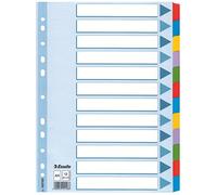Esselte A4 12 Separadores Archivador, Azul/Multicolor, Cartón Rígido Reciclado, 12 Pestañas con Carátula de Índice, 100169