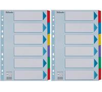 Esselte A4 6 Separadores Archivador, Azul/Multicolor, Cartón Rígido Reciclado, 6 Pestañas con Carátula de Índice, 100168 (Paquete de 2)
