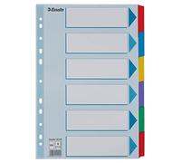 Esselte A4 6 Separadores Archivador, Azul/Multicolor, Cartón Rígido Reciclado, 6 Pestañas con Carátula de Índice, 100168