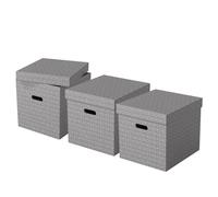 Esselte Caja de Cartón Cuadrada para Almacenaje con Tapa, Pack de 3, Almacenaje y Organización para la Oficina y Casa, 100% Cartón Reciclado, 100% Reciclable, Diseño Geométrico, Gris, 628289