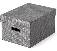 Esselte Caja Mediana de Cartón para Almacenaje y Regalos con Tapa, Pack de 3, Almacenaje y Organización para la Oficina y Casa, 100% Cartón Reciclado, 100% Reciclable, Diseño Geométrico, Gris, 628283