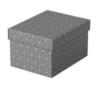 Esselte Caja Pequeña de Cartón para Almacenaje y Regalos con Tapa, Pack de 3, Almacenaje para la Oficina, Casa y Regalos, 100% Cartón Reciclado, 100% Reciclable, Diseño Geométrico, Gris, 628281