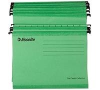 Esselte Carpeta colgante, Tamaño A4, Cartón kraft reciclado, Visor de plástico transparente, Verde, Classic, 90318, Caja de 25