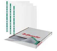Esselte Fundas perforadas A4, 500 bolsillos de poliéster, 43 micras de grosor, bolsillos A4 en relieve con lomo verde reforzado perforado, ideal para archivadores de palanca y carpetas de anillas