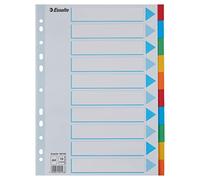 Esselte Separadores de Cartulina para Archivadores y Carpetas, Tamaño A4, 10 Unids, Divisores con Pestaña Identificativa, Carpetas de Anillas y Archivadores de Palanca, Resistente Cartón Reciclado