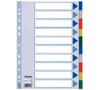 Esselte Separadores de plástico, PP, Tamaño folio, Gama STD, 10 pestañas, Multicolor, 11612