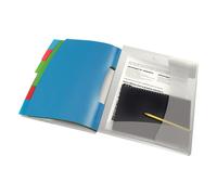 Esselte Vivida 624029 - Clasificador A4, Traslúcido, Índice integrado con 6 compartimentos, Cierre con goma elástica, Plástico flexible, Blanco