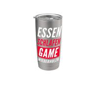 ESSEN SCHLAFEN JUEGO WIEDERHOLEN ALEMÁN FPS GAMING REGALO GAMER Vaso térmico de acero inoxidable de doble pared