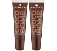 essence CHOCO BOMB shiny lipgloss 01 Chocoholic!, brillo de labios, aroma a chocolate, tono marrón con destellos dorados, no pegajoso, 10ml (Paquete de 2)