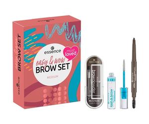 essence cosmetics Easy & WOW Brow Set medium, Cejas Set, maquillaje, regalos para mujeres, vegano, sin micropartículas de plástico, sin perfume, paquete de 1 unidad (3 unidades)