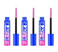 essence I LOVE EXTREME BLUE máscara de pestañas de volumen extremo, azul, de larga duración, que da curvatura, volumen extremo, vegana, sin perfume, pack de 3 (3x12 ml)