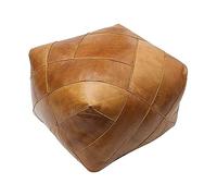 ESSENCE OF MOROCCO Puf marroquí otomano reposapiés cuadrado de cuero natural real marrón hecho a mano diseño de azulejos cosidos a mano, 40 cm x 40 cm x 30 cm