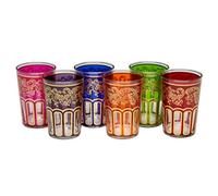 ESSENCE OF MOROCCO Vasos de Té Marroquíes con un Hermoso Diseño Clásico Marroquí Color Multicolor e Oro Pintado y Decorado a Mano Juego de 6