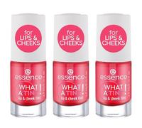 essence WHAT A TINT! Lip & Cheek Tint, Rouge, n.º 02, rojo, duradero, resultado inmediato, natural, vegano, sin aceite, sin parabenos, sin nanopartículas, 3 unidades (3 x 4,9 ml)