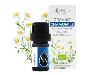 Essences Bulgaria Aceite Esencial de Manzanilla Orgánico - Azul 5ml Matricaria recutita | 100% Puro y Natural | Sin Diluir | Grado Terapéutico | Granja Familiar | Destilado al Vapor | Sin OMG | Vegano