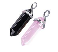 Essenciales Colgante de Obsidiana Negra - Piedra Natural de Protección Energética - Regalo ideal, incluye fondo de piedras energéticas y lavanda (Obsidiana y Cuarzo Rosa)