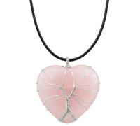 Essenciales Collar Cuarzo Rosa Mujer | Mystic Stones - Colgante Corazón Reiki | Árbol de la Vida | Energía Amorosa | Regalo Espiritual | Ideal Tauro y Libra