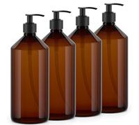 Essenciales Dispensador de Gel y Champu Baño 1L - 4 Botellas de Plástico Rellenables y Recargables Ideales para jabón, loción y champú