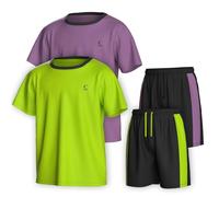 Essenclo Boys Clothing Sets Tagless Loose Athletic Performance Crew Neck T-Shirt and Short Outfits Size 3-16 (4 Piece Set) - Set-9-9-10