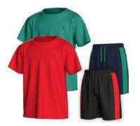 Essenclo Boys Clothing Sets Tagless Loose Athletic Performance Crew Neck T-Shirt and Short Outfits Size 3-16 (4 Piece Set) - Set-7-7-8