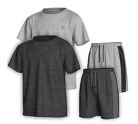 Essenclo Boys Clothing Sets Tagless Loose Athletic Performance Crew Neck T-Shirt and Short Outfits Size 3-16 (4 Piece Set) - Set-1-11-12