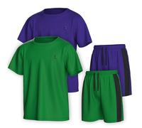 Essenclo Boys Clothing Sets Tagless Loose Athletic Performance Crew Neck T-Shirt and Short Outfits Size 3-16 (4 Piece Set) - Set-10-13-14