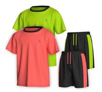 Essenclo Boys Clothing Sets Tagless Loose Athletic Performance Crew Neck T-Shirt and Short Outfits Size 3-16 (4 Piece Set) - Set-11-7-8