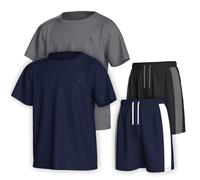 Essenclo Boys Performance T-Shirt & Athletic Shorts 4-Piece Set | Tagless Loose Fit Crew Neck Boys Clothing Sets, Performance Outfits, 4-Pc