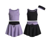 Essenclo Flowy Girls Butterfly Shorts Skirts w/Pockets & Athletic Sleeveless Tank Tops, Dance Tennis Cheer Running (5pc Set) - E2106 - Set-1-7-8