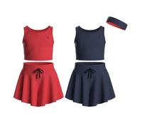 Essenclo Flowy Girls Butterfly Shorts Skirts w/Pockets & Athletic Sleeveless Tank Tops, Dance Tennis Cheer Running (5pc Set) - E2106 - Set-7-5-6