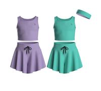 Essenclo Flowy Girls Butterfly Shorts Skirts w/Pockets & Athletic Sleeveless Tank Tops, Dance Tennis Cheer Running (5pc Set) - E2106 - Set-5-15-16