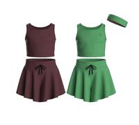 Essenclo Flowy Girls Butterfly Shorts Skirts w/Pockets & Athletic Sleeveless Tank Tops, Dance Tennis Cheer Running (5pc Set) - E2106 - Set-6-7-8