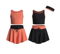 Essenclo Flowy Girls Butterfly Shorts Skirts w/Pockets & Athletic Sleeveless Tank Tops, Dance Tennis Cheer Running (5pc Set) - E2106 - Set-3-5-6