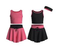 Essenclo Flowy Girls Butterfly Shorts Skirts w/Pockets & Athletic Sleeveless Tank Tops, Dance Tennis Cheer Running (5pc Set) - E2106 - Set-4-3-4