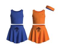 Essenclo Flowy Girls Butterfly Shorts Skirts w/Pockets & Athletic Sleeveless Tank Tops, Dance Tennis Cheer Running (5pc Set) - E2106 - Set-8-13-14