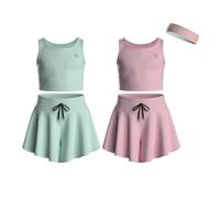 Essenclo Flowy Girls Butterfly Shorts Skirts w/Pockets & Athletic Sleeveless Tank Tops, Dance Tennis Cheer Running (5pc Set) - E2106 - Set-9-9-10