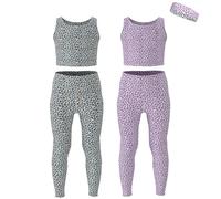 Essenclo Girls Athletic Leggings Yoga Pants w/Sleeveless Crop Tank Tops for Kids Workout Cheer Dance Run Sizes 3-16, 5pc Set - E2110 - Set-4-7-8