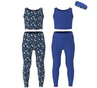 Essenclo Girls Athletic Leggings Yoga Pants w/Sleeveless Crop Tank Tops for Kids Workout Cheer Dance Run Sizes 3-16, 5pc Set - E2110 - Set-10-9-10