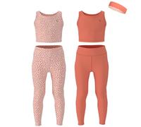 Essenclo Girls Athletic Leggings Yoga Pants w/Sleeveless Crop Tank Tops for Kids Workout Cheer Dance Run Sizes 3-16, 5pc Set - E2110 - Set-5-9-10