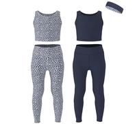 Essenclo Girls Athletic Leggings Yoga Pants w/Sleeveless Crop Tank Tops for Kids Workout Cheer Dance Run Sizes 3-16, 5pc Set - E2110 - Set-7-3-4