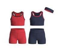 Essenclo Girls Clothing Athletic Sets Sleeveless Crop Tank Tops & Bike Shorts Cheer, Gymnastics, Volleyball Size 3-16 (5 Pcs) - E2108 - Set-4-7-8