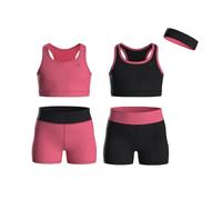 Essenclo Girls Clothing Athletic Sets Sleeveless Crop Tank Tops & Bike Shorts Cheer, Gymnastics, Volleyball Size 3-16 (5 Pcs) - E2108 - Set-2-15-16