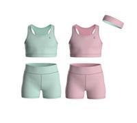 Essenclo Girls Clothing Athletic Sets Sleeveless Crop Tank Tops & Bike Shorts Cheer, Gymnastics, Volleyball Size 3-16 (5 Pcs) - E2108 - Set-10-9-10