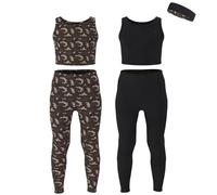 Essenclo Leggings deportivos para niñas, pantalones de yoga con camiseta sin mangas para entrenamiento, animación, baile, correr, tallas 3-16, juego de 5 piezas, Juego de 8, 7-8