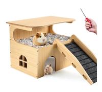 Essenhome Castillo de Conejillo de Indias ampliado, escondite de Castillo de Conejillo de Indias, casa de hámster de Madera con escaleras y Alfombrilla, Cama pequeña Duradera para Mascotas para