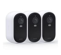 Essential 2K - Cámara de seguridad exterior para exteriores, color blanco, resolución 2K, visión nocturna a color, proyector integrado, batería recargable, resistente a la intemperie, paquete de 3